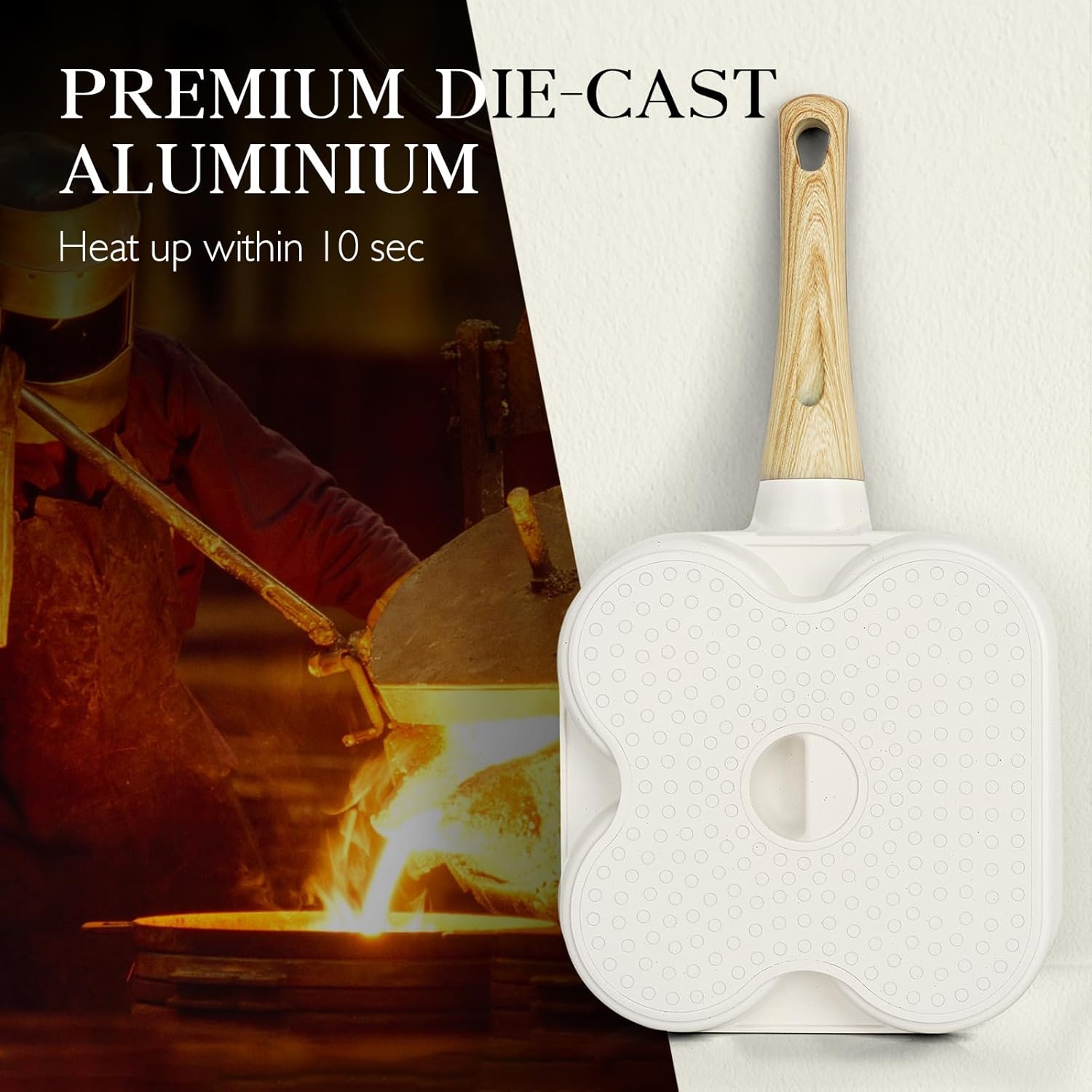 image:imageGiPP Non Stick Egg Pan 3 Section Breakfast Frying Pan 3In1 Divided Grill Pan with HeatResistant Handle 79 Omelette Pan Compatible with All Stovetops PFOA Free GreyCream White
