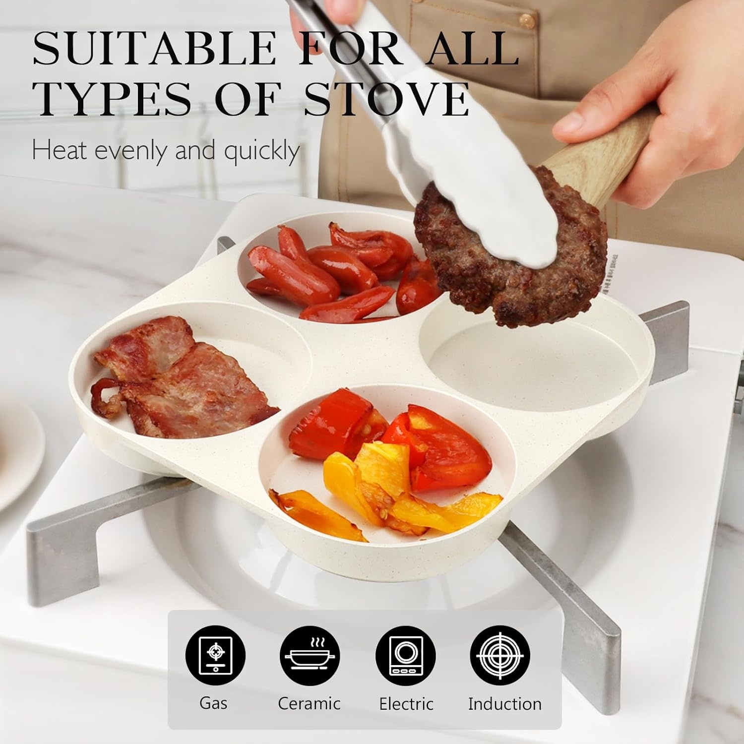image:imageGiPP Non Stick Egg Pan 3 Section Breakfast Frying Pan 3In1 Divided Grill Pan with HeatResistant Handle 79 Omelette Pan Compatible with All Stovetops PFOA Free GreyCream White