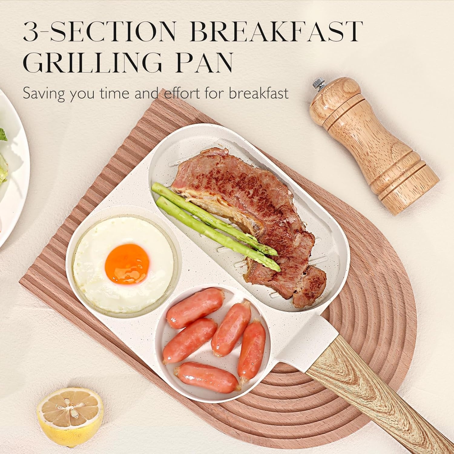 image:imageGiPP Non Stick Egg Pan 3 Section Breakfast Frying Pan 3In1 Divided Grill Pan with HeatResistant Handle 79 Omelette Pan Compatible with All Stovetops PFOA Free GreyCream White