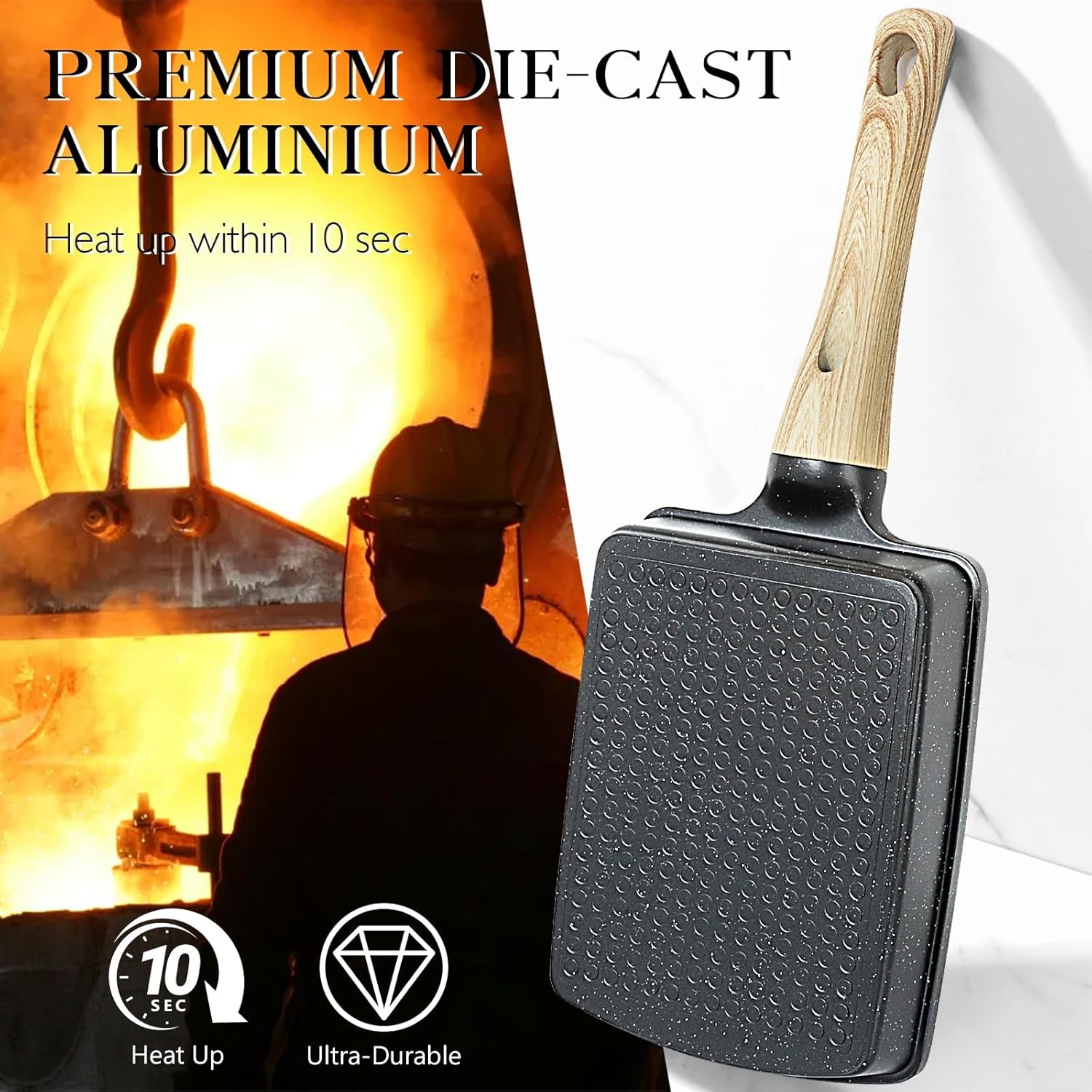image:imageGiPP Non Stick Egg Pan 3 Section Breakfast Frying Pan 3In1 Divided Grill Pan with HeatResistant Handle 79 Omelette Pan Compatible with All Stovetops PFOA Free GreyGray