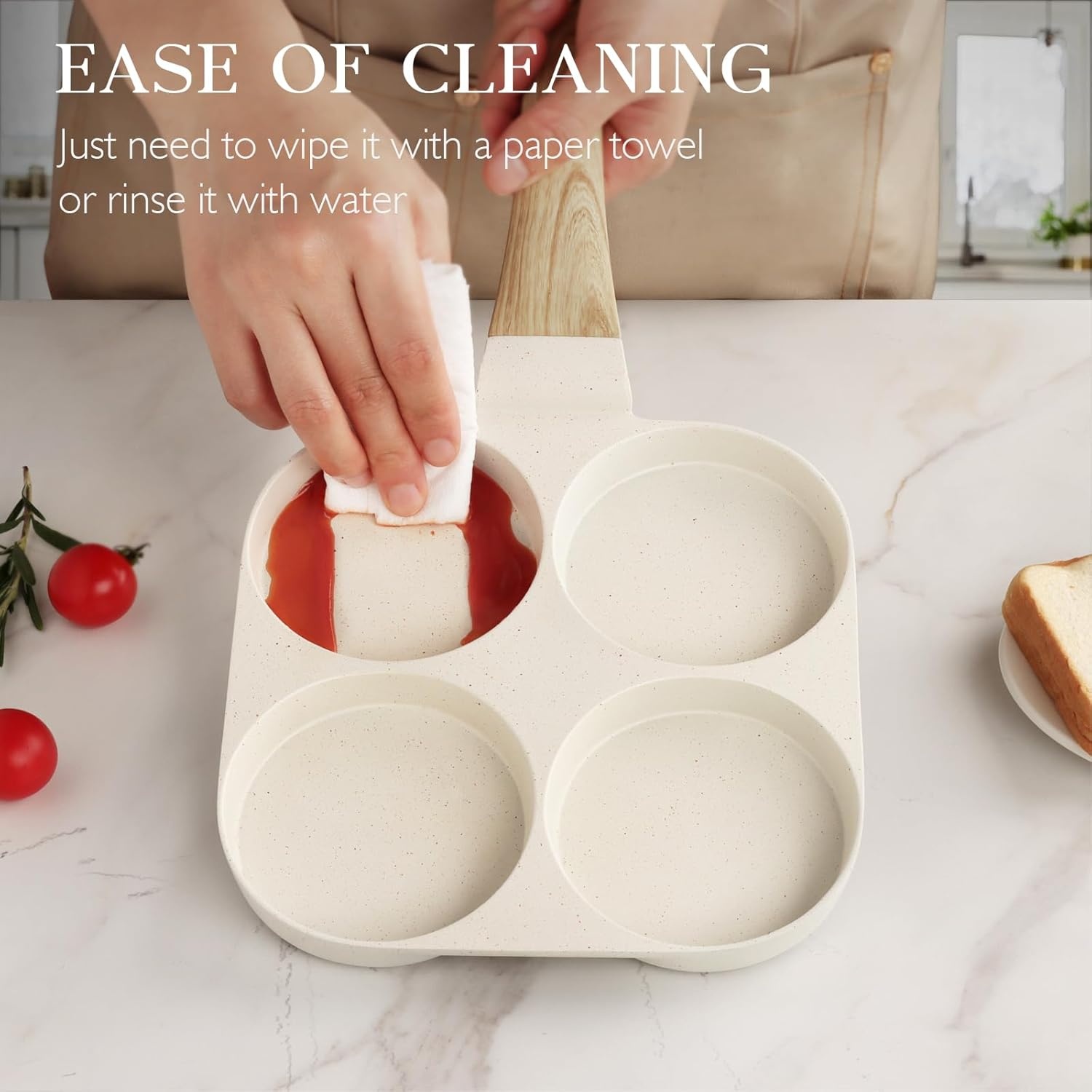 image:imageGiPP Non Stick Egg Pan 3 Section Breakfast Frying Pan 3In1 Divided Grill Pan with HeatResistant Handle 79 Omelette Pan Compatible with All Stovetops PFOA Free GreyCream White
