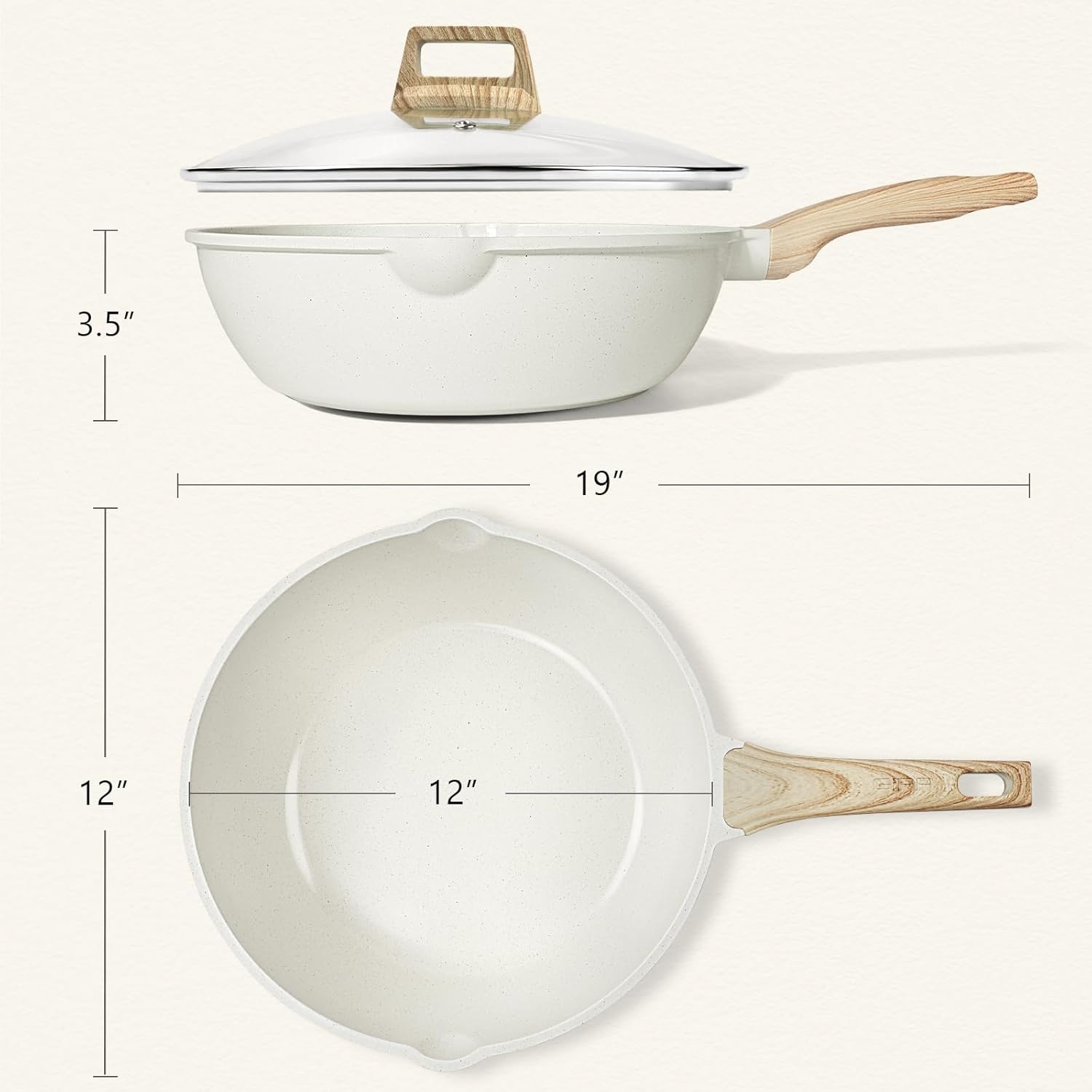image:imageGiPP Nonstick Deep Frying Pan Skillet 95 Saute Pan with Lid Granite Induction Cookware Non Stick Cooking Pan PFOA PFOS APEO Free WhiteCream