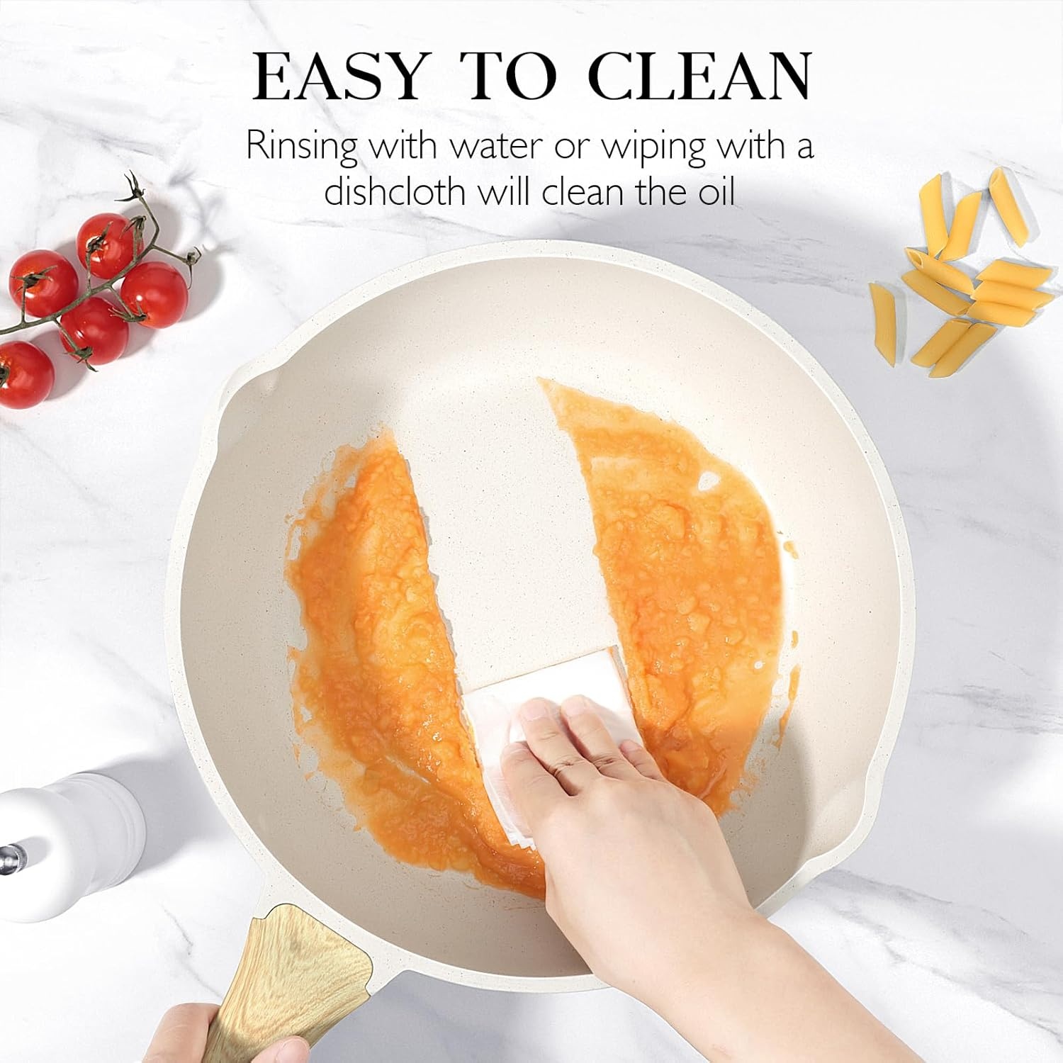 image:imageGiPP Nonstick Deep Frying Pan Skillet 95 Saute Pan with Lid Granite Induction Cookware Non Stick Cooking Pan PFOA PFOS APEO Free WhiteCream