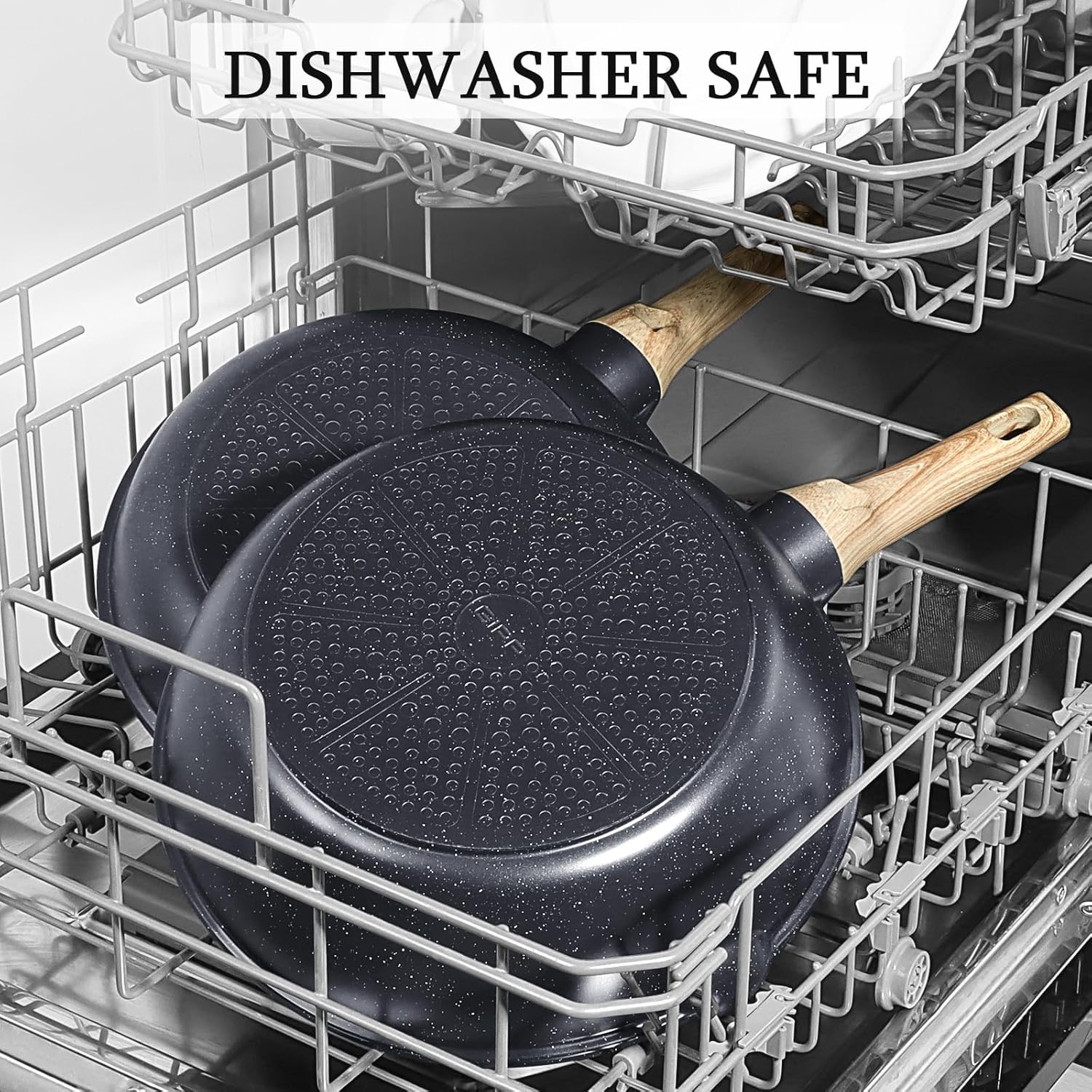 image:imageGiPP Nonstick Deep Frying Pan Skillet 95 Saute Pan with Lid Granite Induction Cookware Non Stick Cooking Pan PFOA PFOS APEO Free WhiteGray