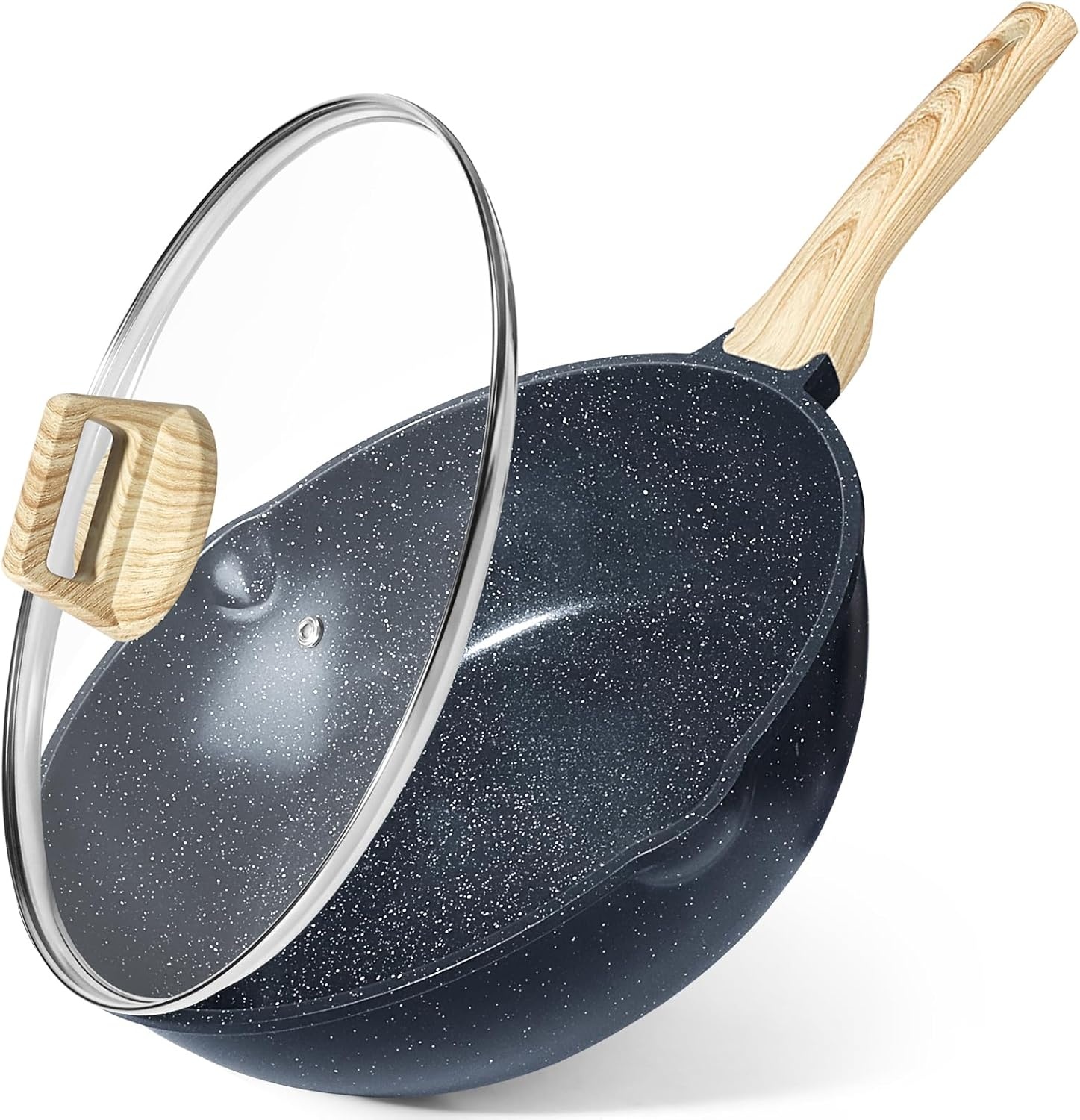 image:imageGiPP Nonstick Deep Frying Pan Skillet 95 Saute Pan with Lid Granite Induction Cookware Non Stick Cooking Pan PFOA PFOS APEO Free WhiteGray