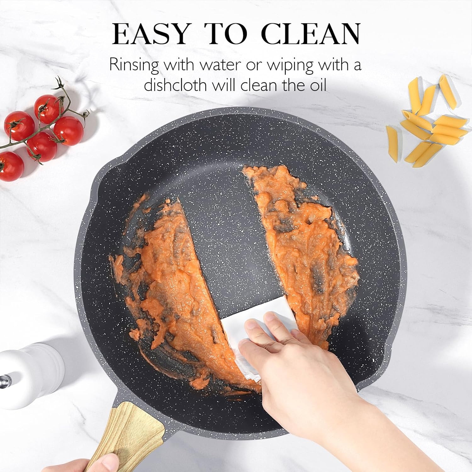 image:imageGiPP Nonstick Deep Frying Pan Skillet 95 Saute Pan with Lid Granite Induction Cookware Non Stick Cooking Pan PFOA PFOS APEO Free WhiteGray