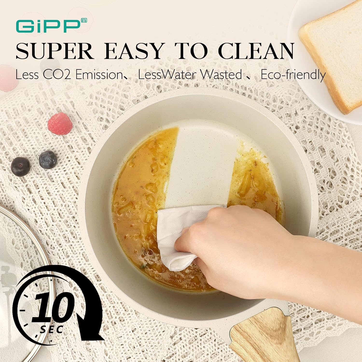 image:imageGiPP Nonstick Sauce Pan with Lid 15QT Small Non Stick Saucepan Cooking Pot with Staycool Handle Small Kitchen Pots White Granite Sauce Pot Induction Compatible PFOA Free