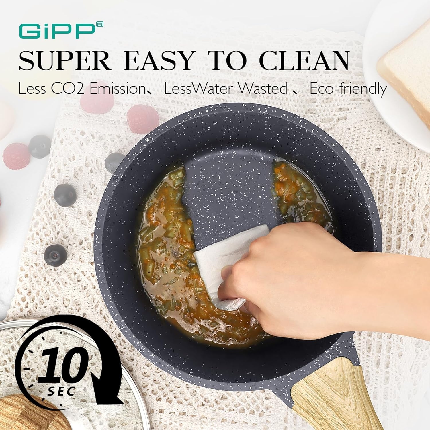 image:imageGiPP Nonstick Sauce Pan with Lid 25QT Small Non Stick Saucepan Cooking Pot with Staycool Handle Small Kitchen Pots Granite Sauce Pot Induction Compatible PFOA FreeGrey