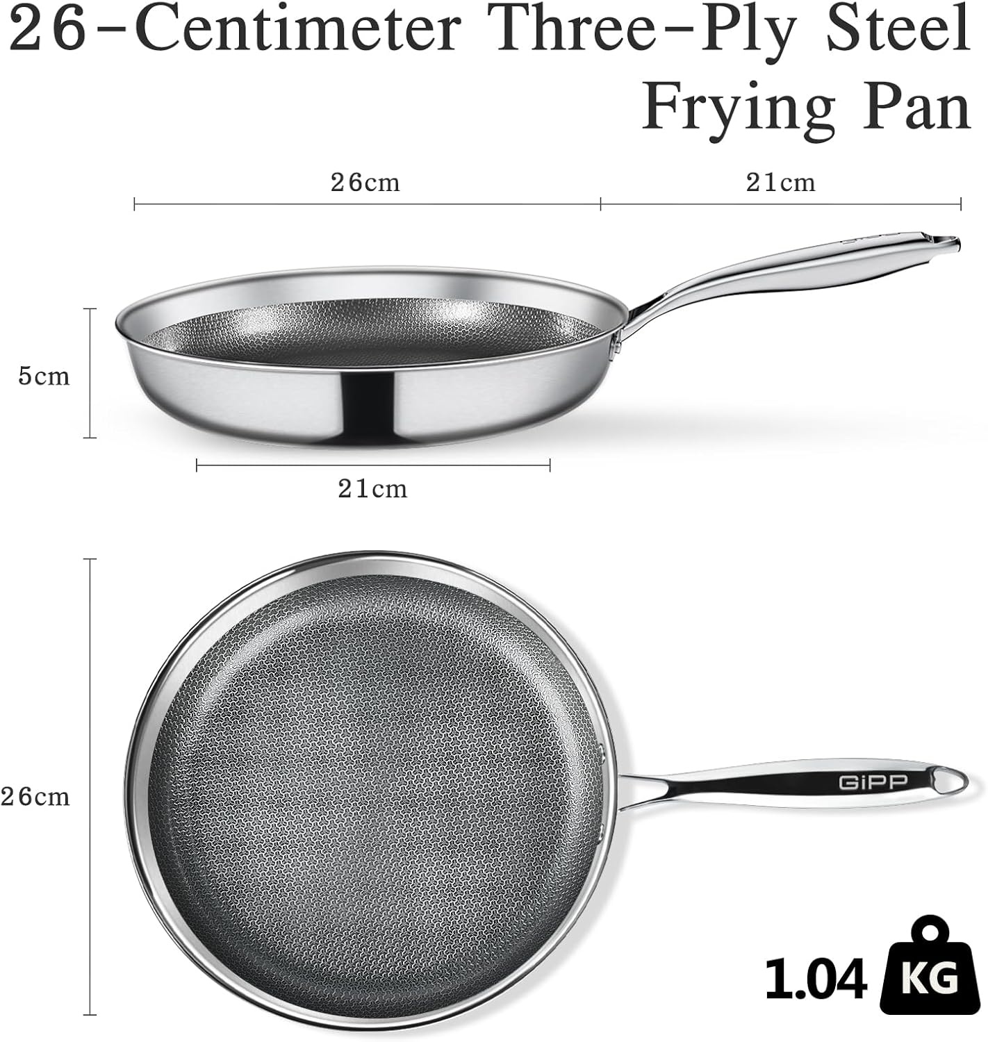 image:imageGiPP TriPly Stainless Steel Frying Pan 12 inch Hybrid Frying Pans Nonstick Skillets Dishwasher and OvenSafe Induction Ready Compatible with All Cook tops PFOSPFOA Free10inch