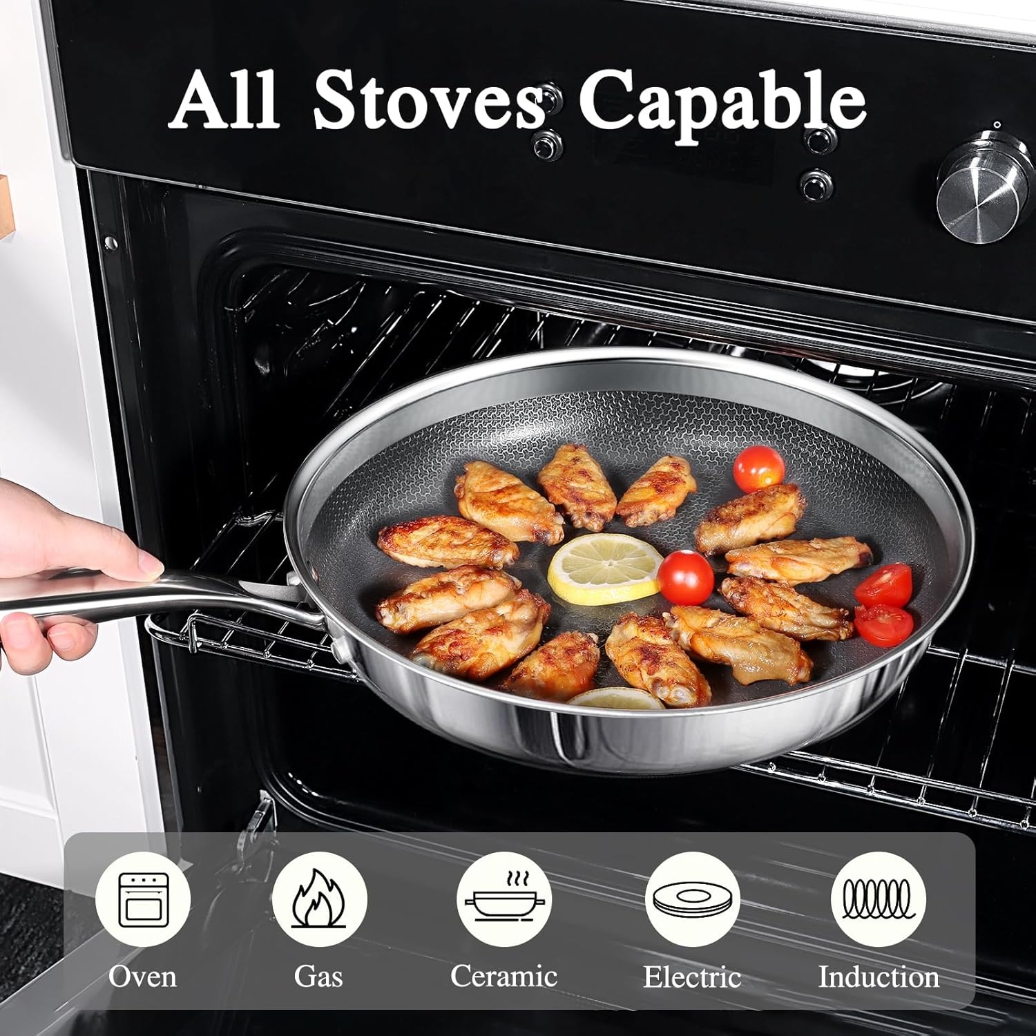 image:imageGiPP TriPly Stainless Steel Frying Pan 12 inch Hybrid Frying Pans Nonstick Skillets Dishwasher and OvenSafe Induction Ready Compatible with All Cook tops PFOSPFOA Free12inchLid