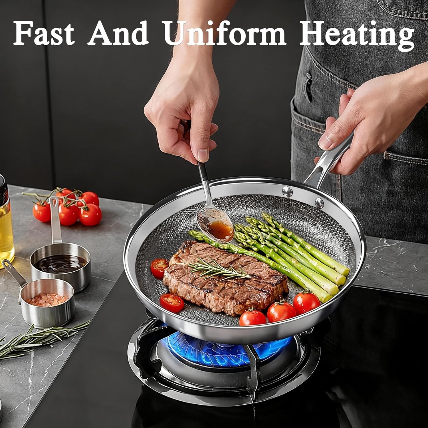 image:imageGiPP TriPly Stainless Steel Frying Pan 12 inch Hybrid Frying Pans Nonstick Skillets Dishwasher and OvenSafe Induction Ready Compatible with All Cook tops PFOSPFOA Free10inch