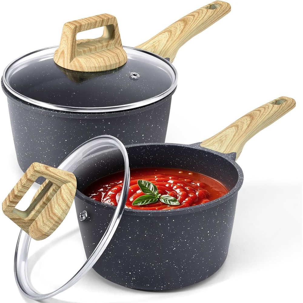 image:imageGiPP 15Qt amp 25Qt Sauce Pan Set with Lid Nonstick Grey Granite Non Stick Saucepan 4Pcs Sauce Pots Cooking Pot with Staycool Handle Small Kitchen Pots Set Induction Pot PFOA Free