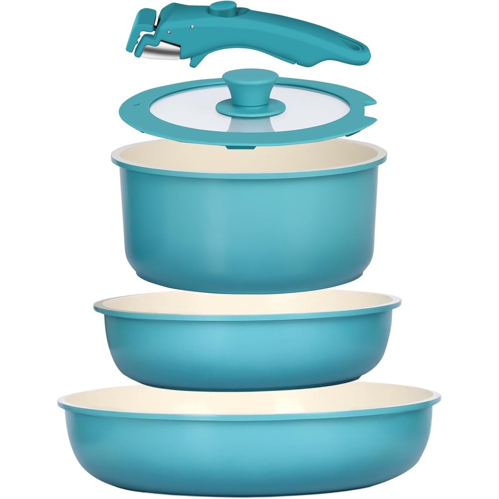 image:imageGiPP 5PCS Pots and Pans Set Non Stick Nonstick Cookware Set Detachable Handle Ceramic Pots for Cooking Non Stick with Removable Handle RV Cookware Set for All Stoves Red Black GradienLight Blue Gradient