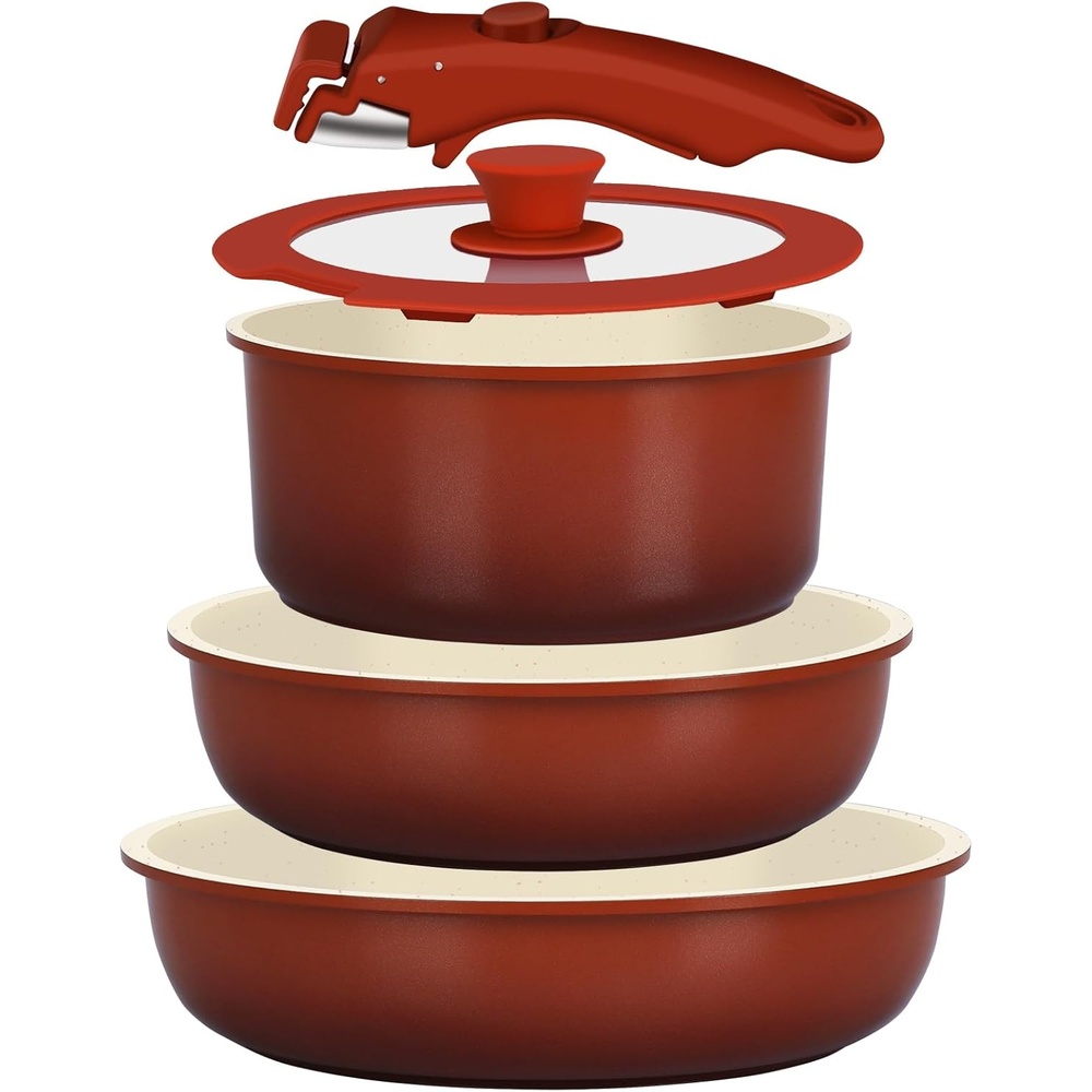 image:imageGiPP 5PCS Pots and Pans Set Non Stick Nonstick Cookware Set Detachable Handle Ceramic Pots for Cooking Non Stick with Removable Handle RV Cookware Set for All Stoves Red Black GradienRed and Black Gradient