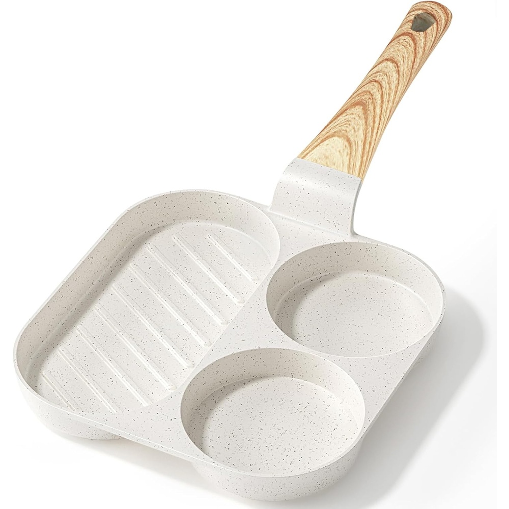 image:imageGiPP Non Stick Egg Pan 3 Section Breakfast Frying Pan 3In1 Divided Grill Pan with HeatResistant Handle 79 Omelette Pan Compatible with All Stovetops PFOA Free GreyCream White