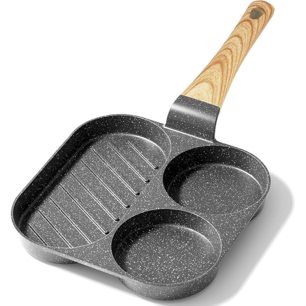 image:imageGiPP Non Stick Egg Pan 3 Section Breakfast Frying Pan 3In1 Divided Grill Pan with HeatResistant Handle 79 Omelette Pan Compatible with All Stovetops PFOA Free GreyDark Gray