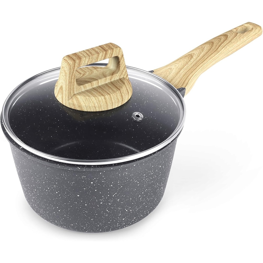 image:imageGiPP Nonstick Sauce Pan with Lid 15QT Small Non Stick Saucepan Cooking Pot with Staycool Handle Small Kitchen Pots Granite Sauce Pot Induction Compatible PFOA FreeGrey