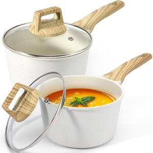 image:imageGiPP 15Qt amp 25Qt Sauce Pan Set with Lid Nonstick  White Granite Non Stick Saucepan 4Pcs Sauce Pots Cooking Pot with Staycool Handle Small Kitchen Pots Set Induction Pot PFOA Free