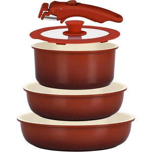 image:imageGiPP 5PCS Pots and Pans Set Non Stick Nonstick Cookware Set Detachable Handle Ceramic Pots for Cooking Non Stick with Removable Handle RV Cookware Set for All Stoves Red Black GradienRed and Black Gradient