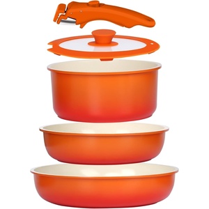 image:imageGiPP 5PCS Pots and Pans Set Non Stick Nonstick Cookware Set Detachable Handle Ceramic Pots for Cooking Non Stick with Removable Handle RV Cookware Set for All Stoves Red Black GradienOrange Gradient