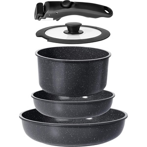 image:imageGiPP 5Pcs Pots and Pans Set Non Stick Cookware Sets Nonstick Detachable Handle Induction Kitchen Set Removable Handle RV Cookware set Oven SafeDark Gray