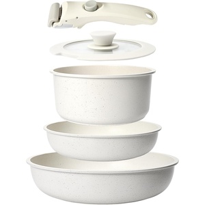 image:imageGiPP 5Pcs Pots and Pans Set Non Stick Cookware Sets Nonstick Detachable Handle Induction Kitchen Set Removable Handle RV Cookware set Oven SafeWhite