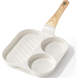 image:imageGiPP Non Stick Egg Pan  3 Section Breakfast Frying Pan 3In1 Divided Grill Pan with HeatResistant Handle 79 Omelette Pan Compatible with All Stovetops PFOA Free GreyCream White