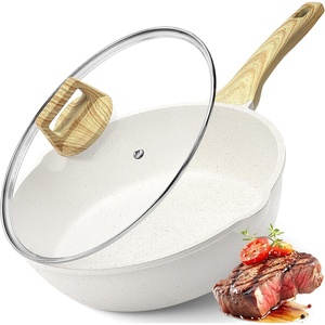 image:imageGiPP Nonstick Deep Frying Pan Skillet 95 Saute Pan with Lid Granite Induction Cookware Non Stick Cooking Pan PFOA PFOS APEO Free WhiteCream