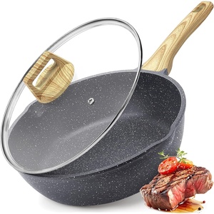 image:imageGiPP Nonstick Deep Frying Pan Skillet 95 Saute Pan with Lid Granite Induction Cookware Non Stick Cooking Pan PFOA PFOS APEO Free WhiteGray