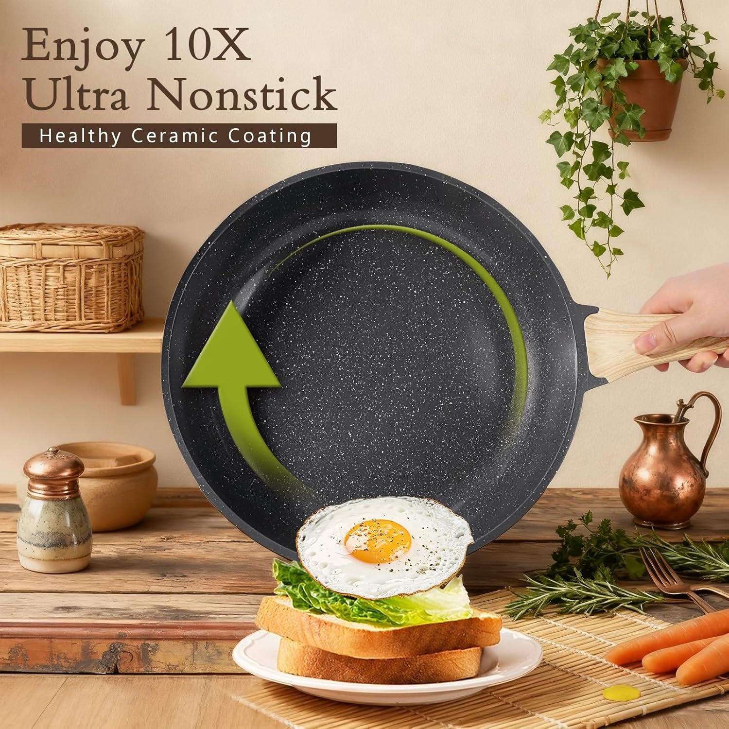 image:imageGiPP Ceramic Pots and Pans Set Non Stick 18 Pcs Nonstick Cookware Set Nontoxic Healthy Kitchen Cooking Set wFrying Pans Set Dishwasher Safe PFAS PTFE PFOA PFOS Free Dark GrayDark Gray