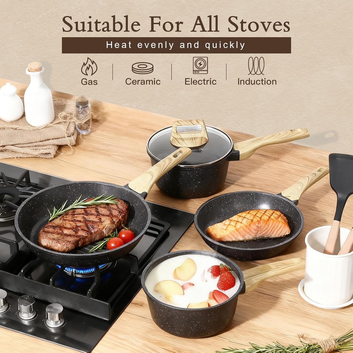 image:imageGiPP Ceramic Pots and Pans Set Non Stick 18 Pcs Nonstick Cookware Set Nontoxic Healthy Kitchen Cooking Set wFrying Pans Set Dishwasher Safe PFAS PTFE PFOA PFOS Free Dark GrayDark Gray