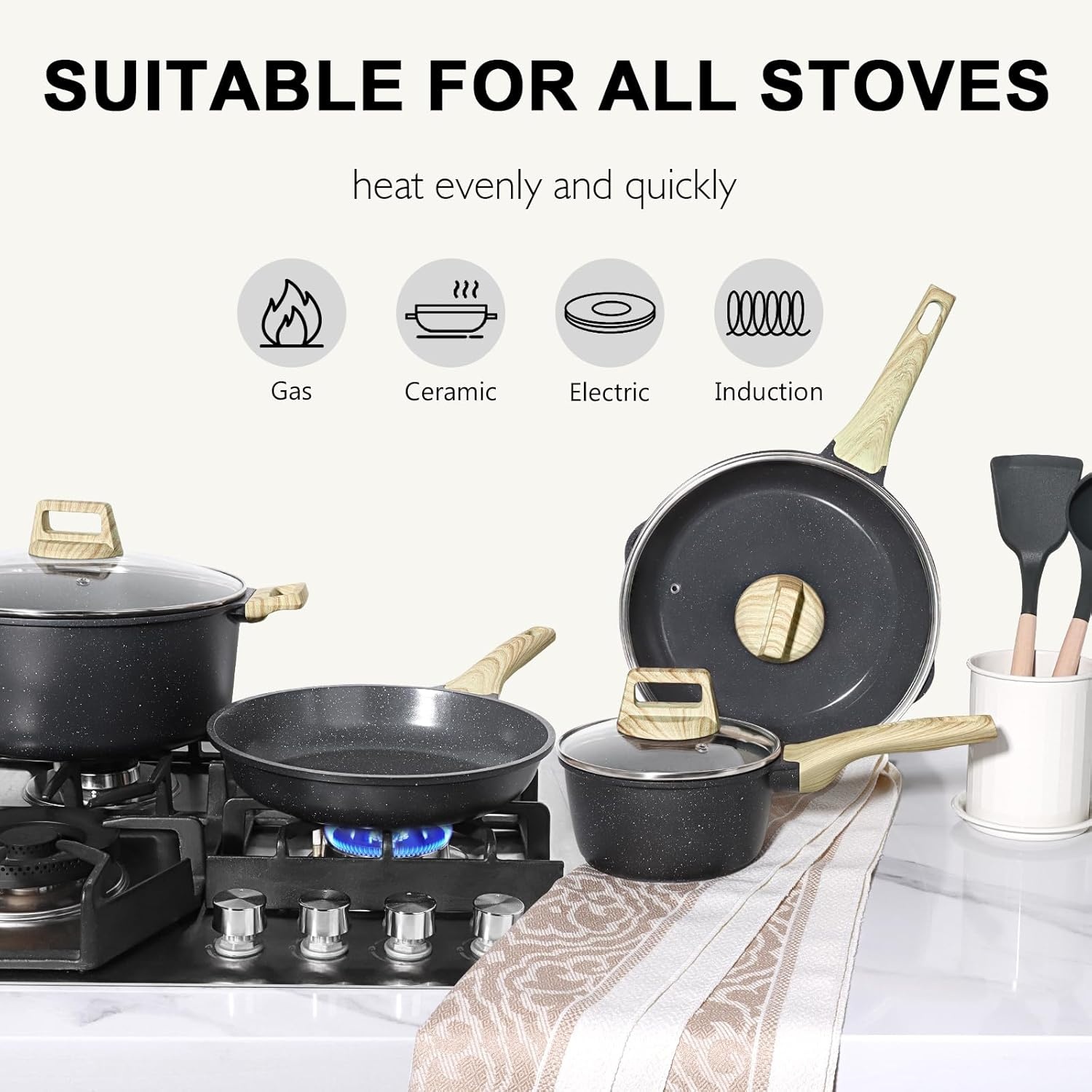 image:imageGiPP Ceramic Pots and Pans Set Non Stick 18 Pcs Nonstick Cookware Set Nontoxic Healthy Kitchen Cooking Set wFrying Pans Set Dishwasher Safe PFAS PTFE PFOA PFOS Free Dark GrayDark Gray