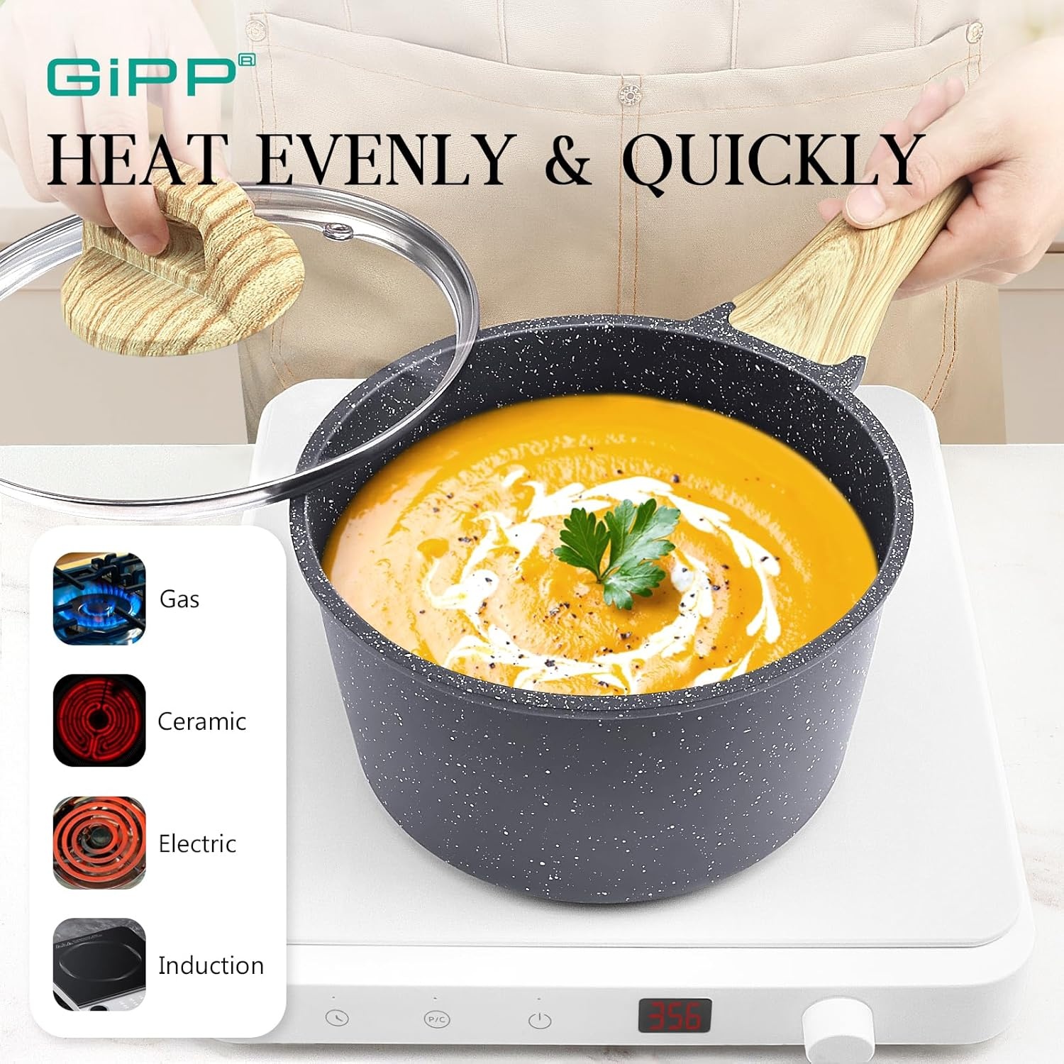 image:imageGiPP Ceramic Pots and Pans Set Non Stick 18 Pcs Nonstick Cookware Set Nontoxic Healthy Kitchen Cooking Set wFrying Pans Set Dishwasher Safe PFAS PTFE PFOA PFOS Free Dark GrayDark Gray