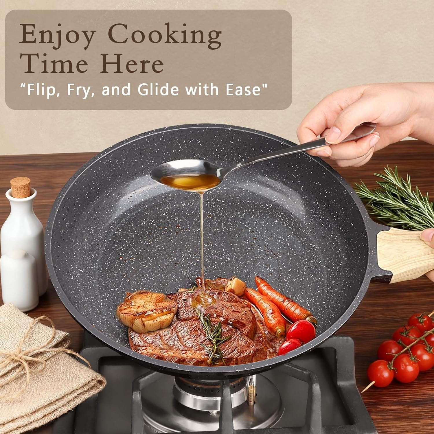 image:imageGiPP Ceramic Pots and Pans Set Non Stick 18 Pcs Nonstick Cookware Set Nontoxic Healthy Kitchen Cooking Set wFrying Pans Set Dishwasher Safe PFAS PTFE PFOA PFOS Free Dark GrayDark Gray