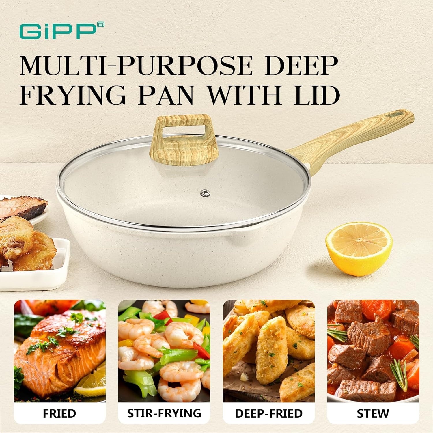 image:imageGiPP Nonstick Deep Frying Pan with Lid Bundle with Nonstick Grill Pan for Stove Tops