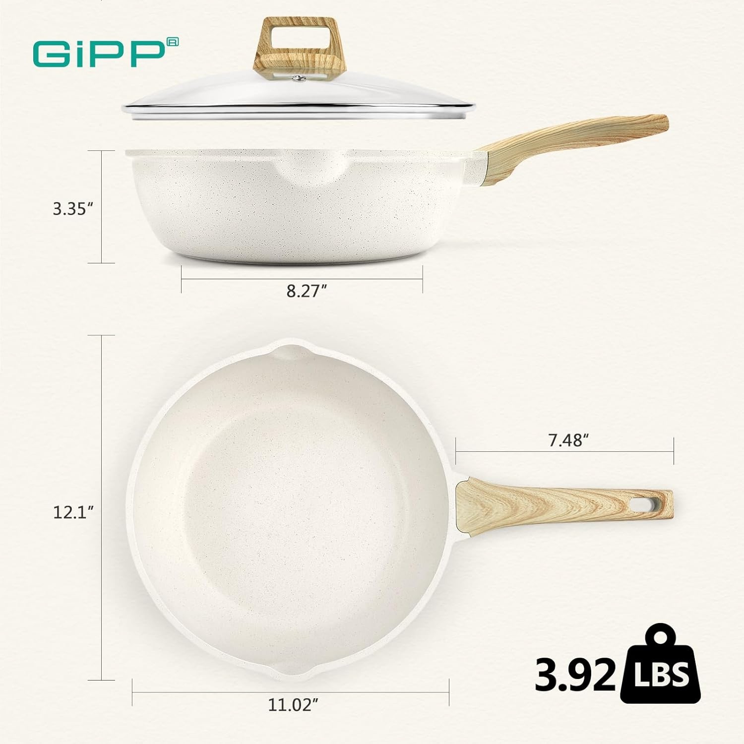 image:imageGiPP Nonstick Deep Frying Pan with Lid Bundle with Nonstick Grill Pan for Stove Tops
