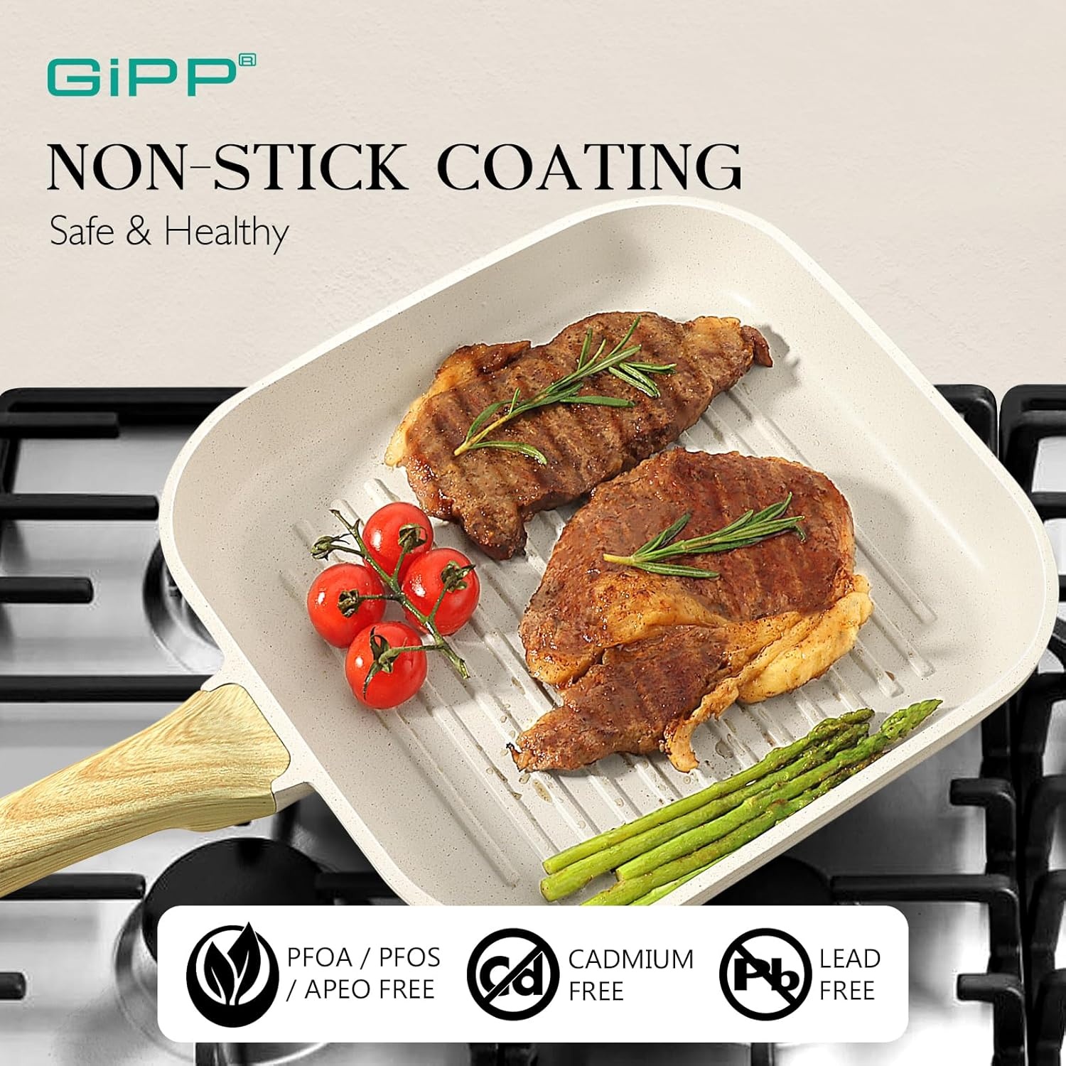 image:imageGiPP Nonstick Deep Frying Pan with Lid Bundle with Nonstick Grill Pan for Stove Tops