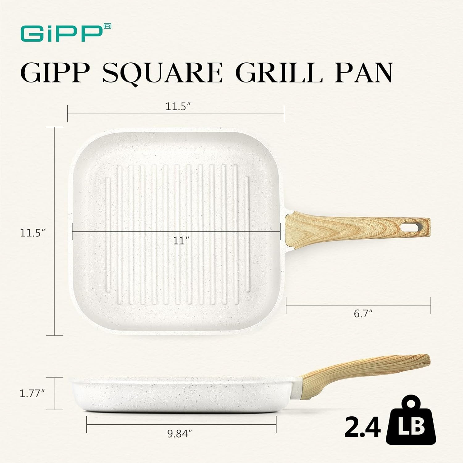 image:imageGiPP Nonstick Deep Frying Pan with Lid Bundle with Nonstick Grill Pan for Stove Tops
