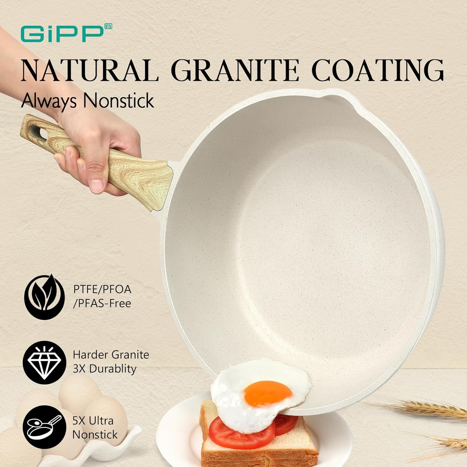 image:imageGiPP Nonstick Deep Frying Pan with Lid Bundle with Nonstick Grill Pan for Stove Tops