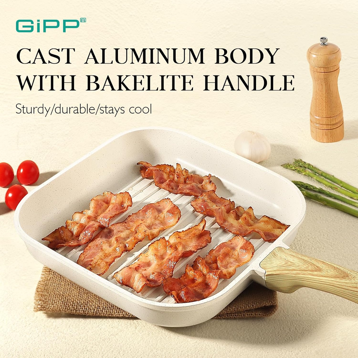 image:imageGiPP Nonstick Deep Frying Pan with Lid Bundle with Nonstick Grill Pan for Stove Tops