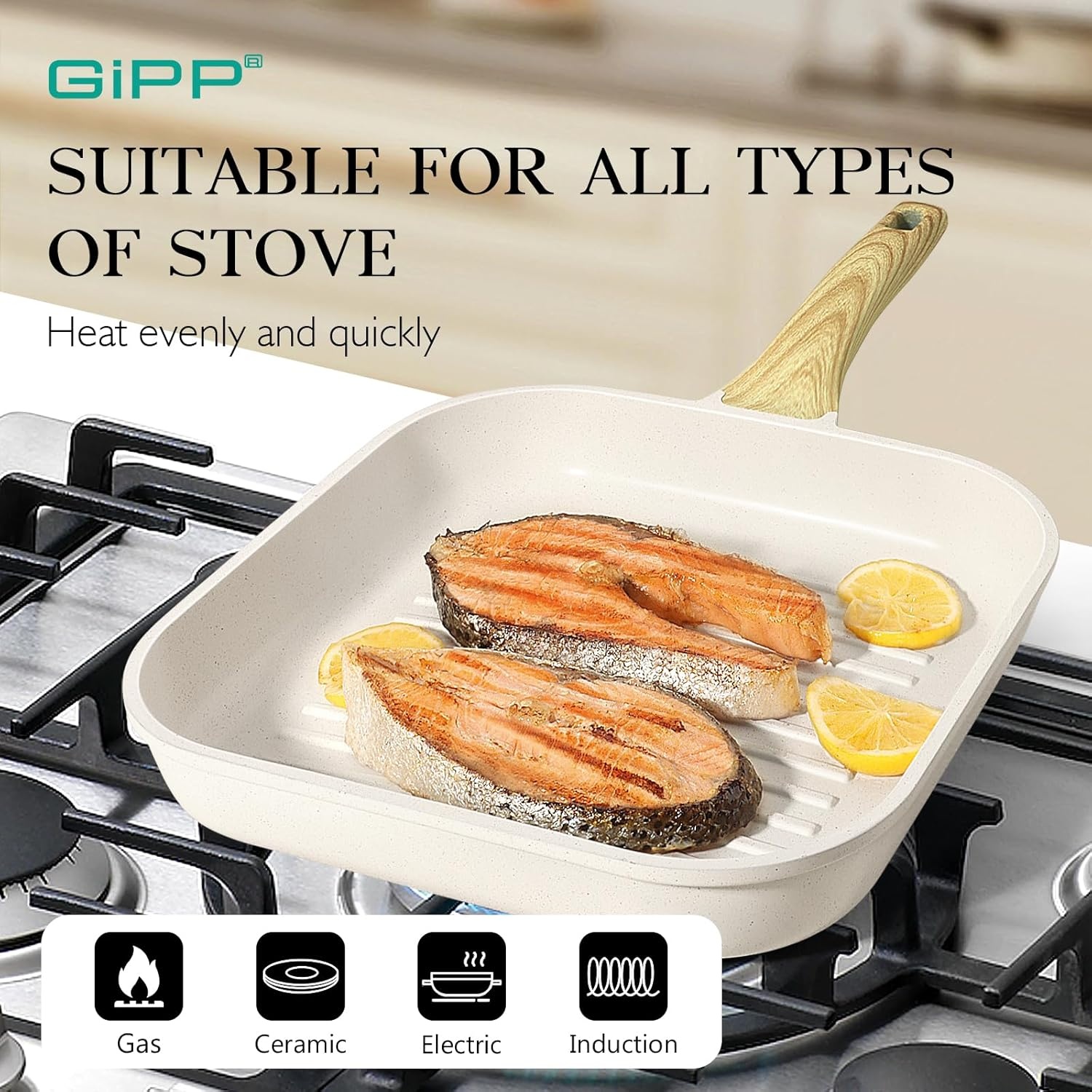 image:imageGiPP Nonstick Deep Frying Pan with Lid Bundle with Nonstick Grill Pan for Stove Tops