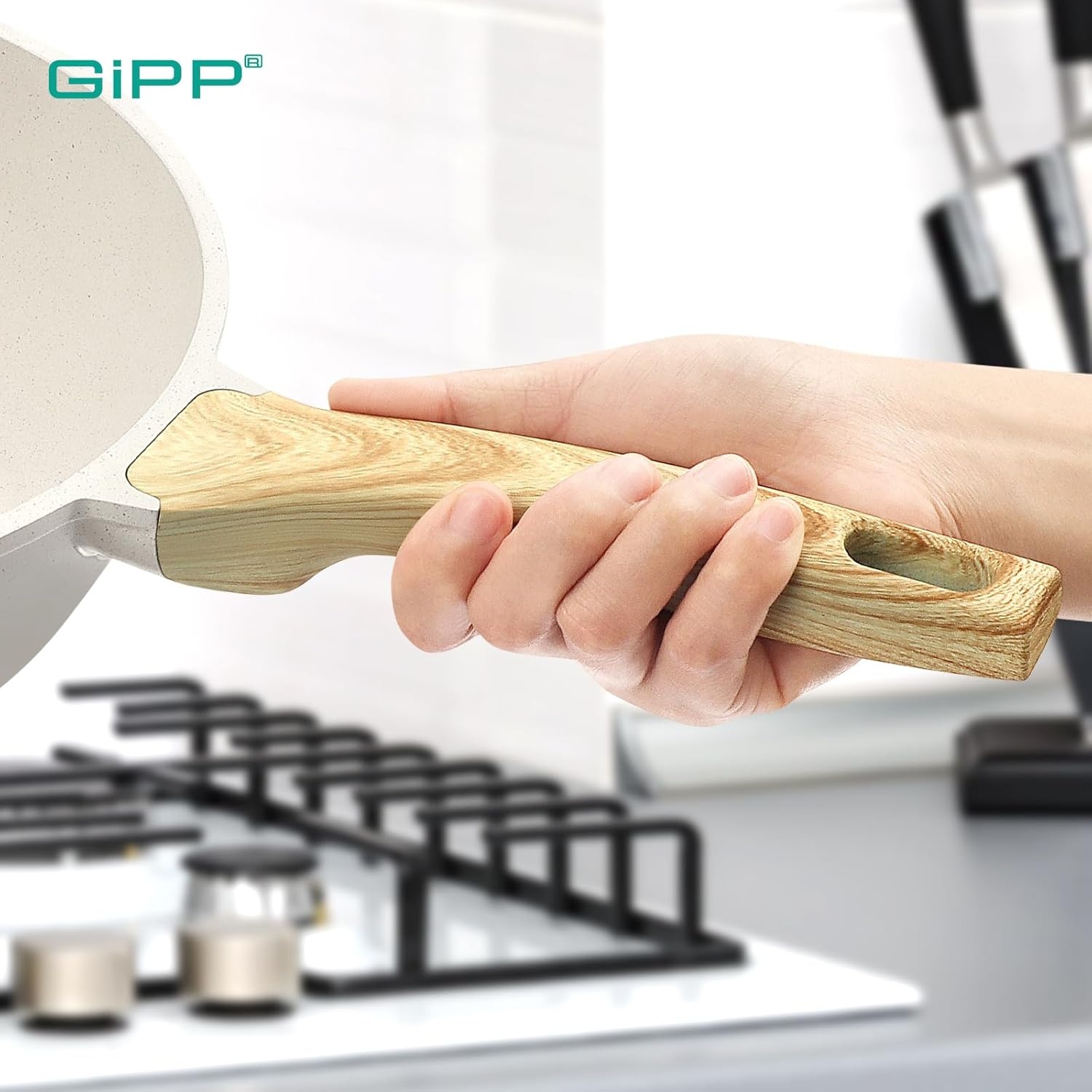image:imageGiPP Nonstick Deep Frying Pan with Lid White Bundle with Black