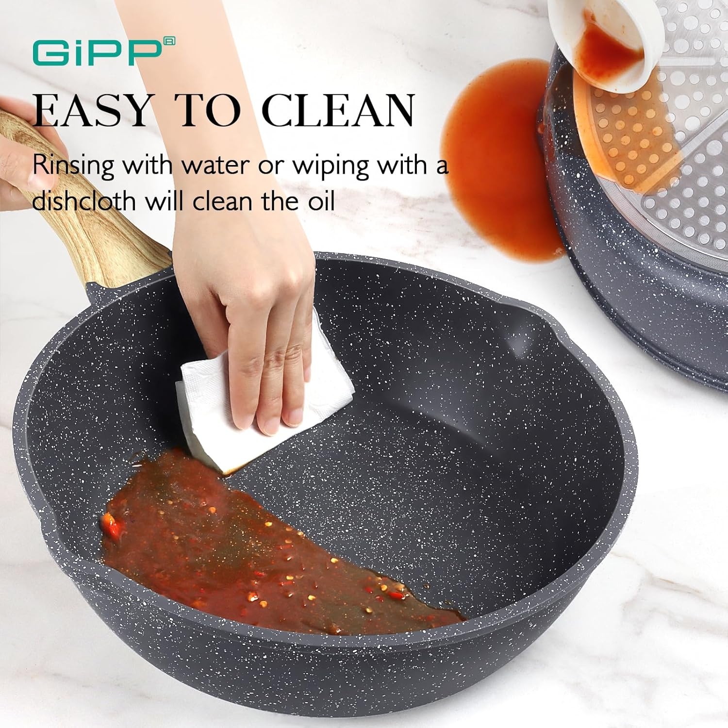 image:imageGiPP Nonstick Deep Frying Pan with Lid White Bundle with Black