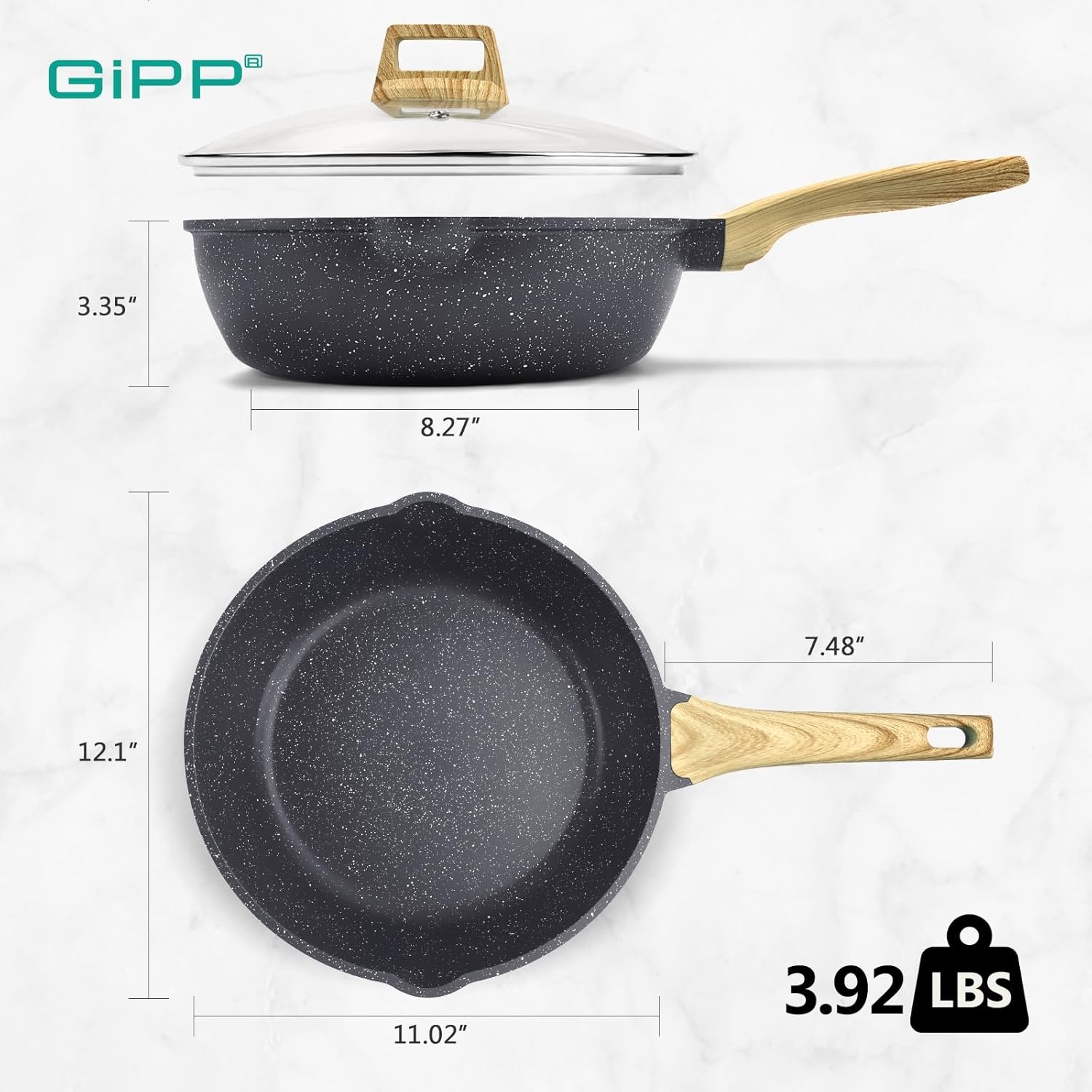 image:imageGiPP Nonstick Deep Frying Pan with Lid White Bundle with Black