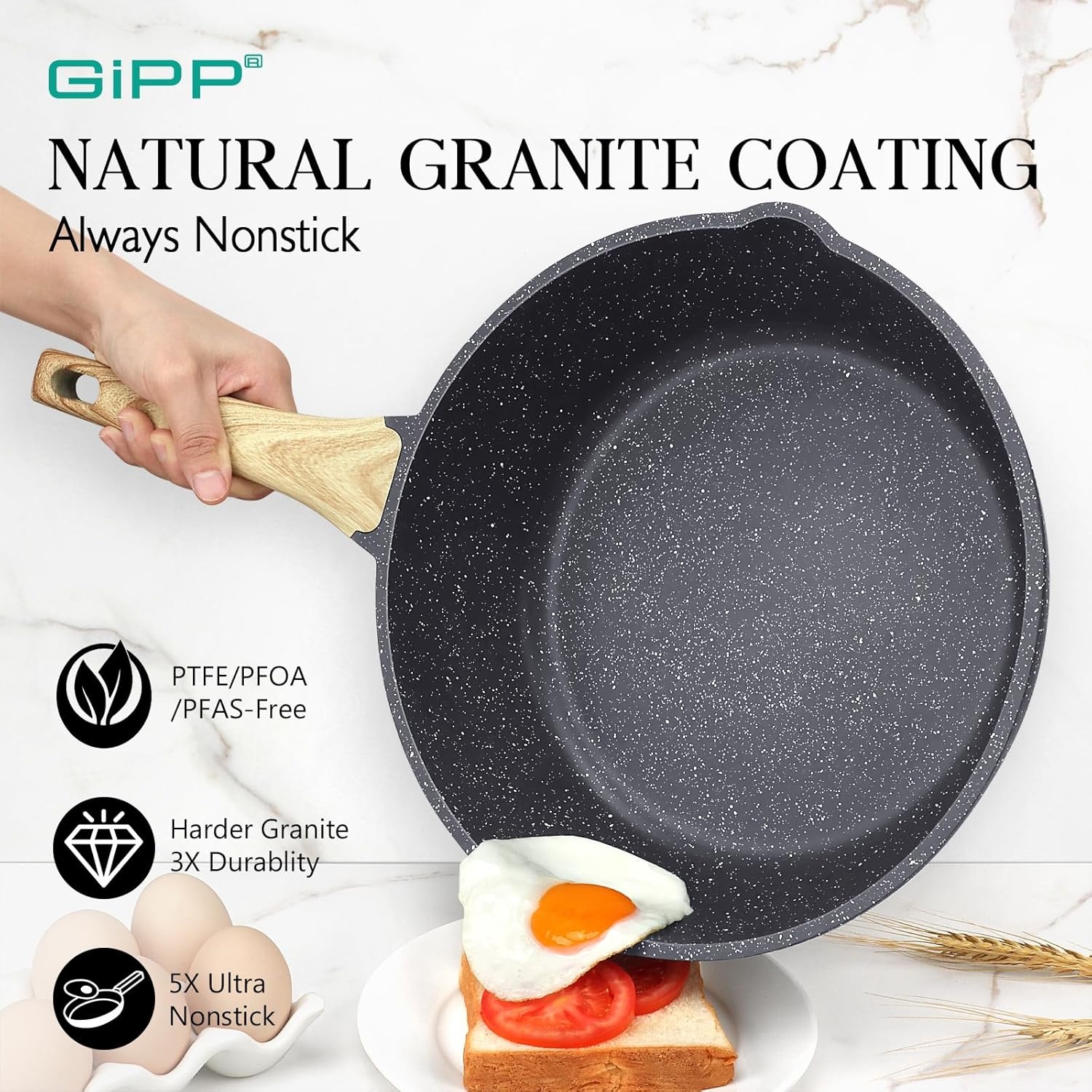image:imageGiPP Nonstick Deep Frying Pan with Lid White Bundle with Black