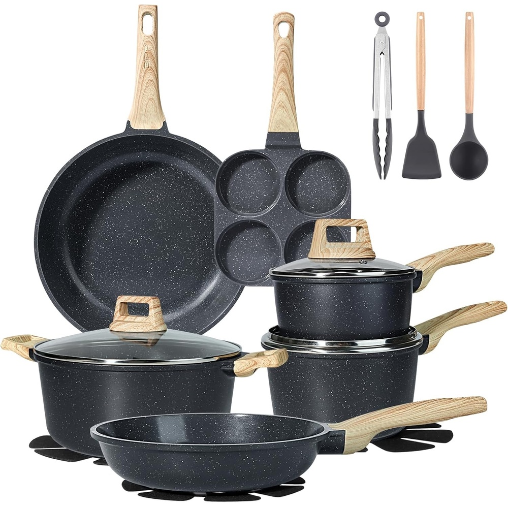 image:imageGiPP Ceramic Pots and Pans Set Non Stick 18 Pcs Nonstick Cookware Set Nontoxic Healthy Kitchen Cooking Set wFrying Pans Set Dishwasher Safe PFAS PTFE PFOA PFOS Free Dark GrayDark Gray