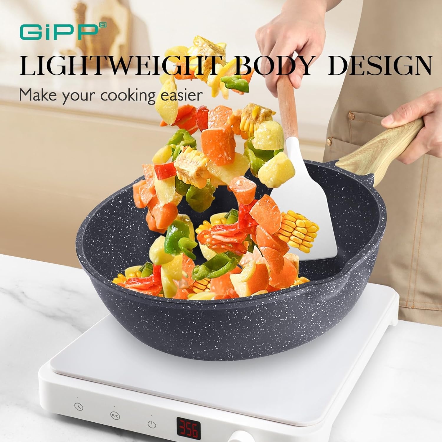 image:imageGiPP Pots and Pans Set Non Stick 10 Pcs White Granite Kitchen Cookware Sets Nonstick Induction Cookware Nontoxic Cooking Pan Set with Lids PFOS and PFOA FreeGray