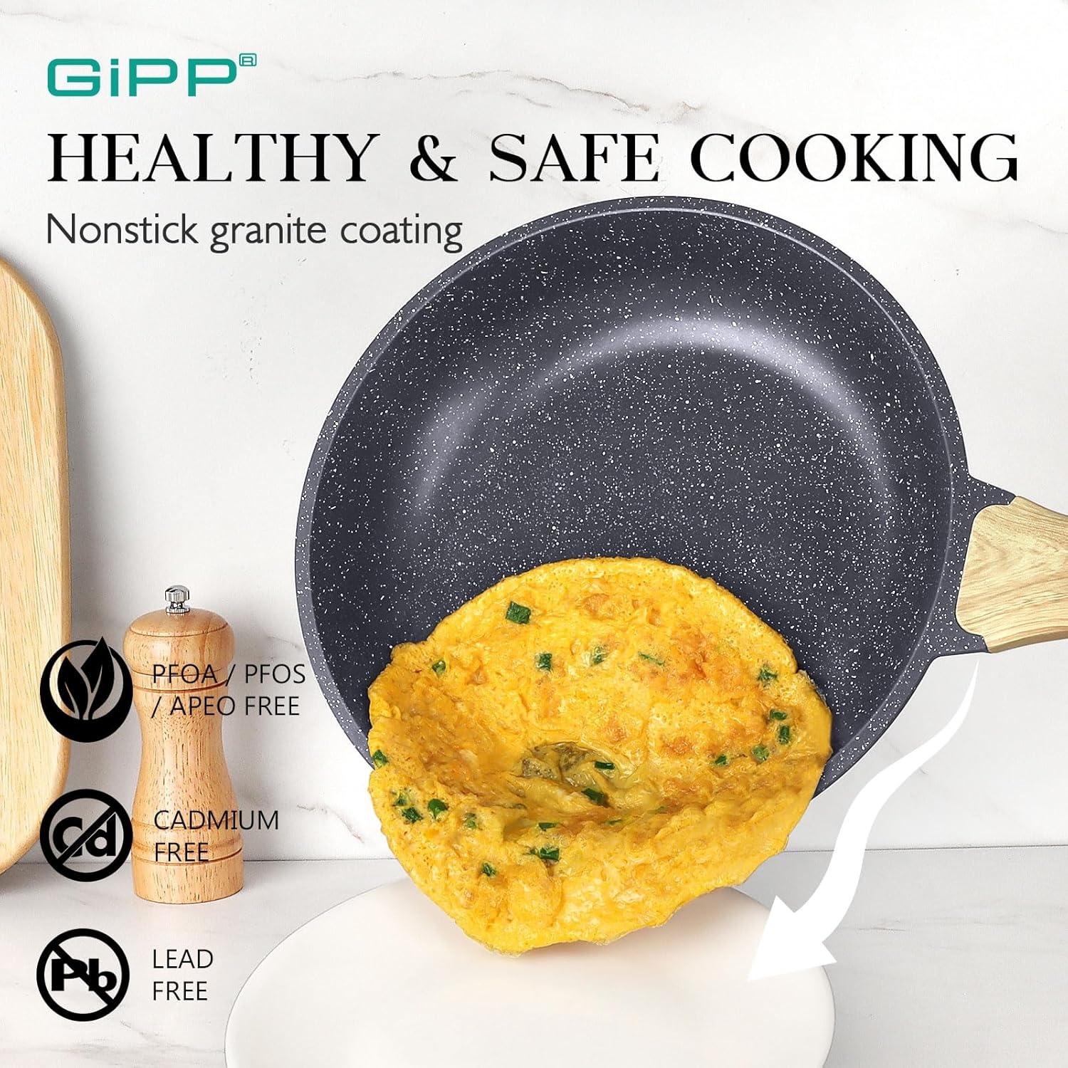 image:imageGiPP Pots and Pans Set Non Stick 10 Pcs White Granite Kitchen Cookware Sets Nonstick Induction Cookware Nontoxic Cooking Pan Set with Lids PFOS and PFOA FreeGray