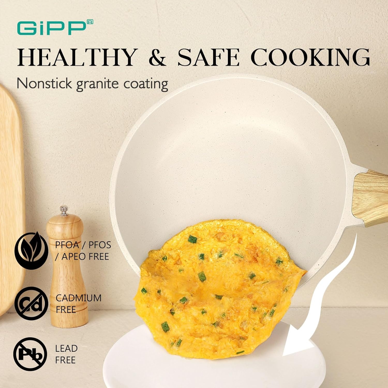 image:imageGiPP Pots and Pans Set Non Stick 10 Pcs White Granite Kitchen Cookware Sets Nonstick Induction Cookware Nontoxic Cooking Pan Set with Lids PFOS and PFOA FreeWhite