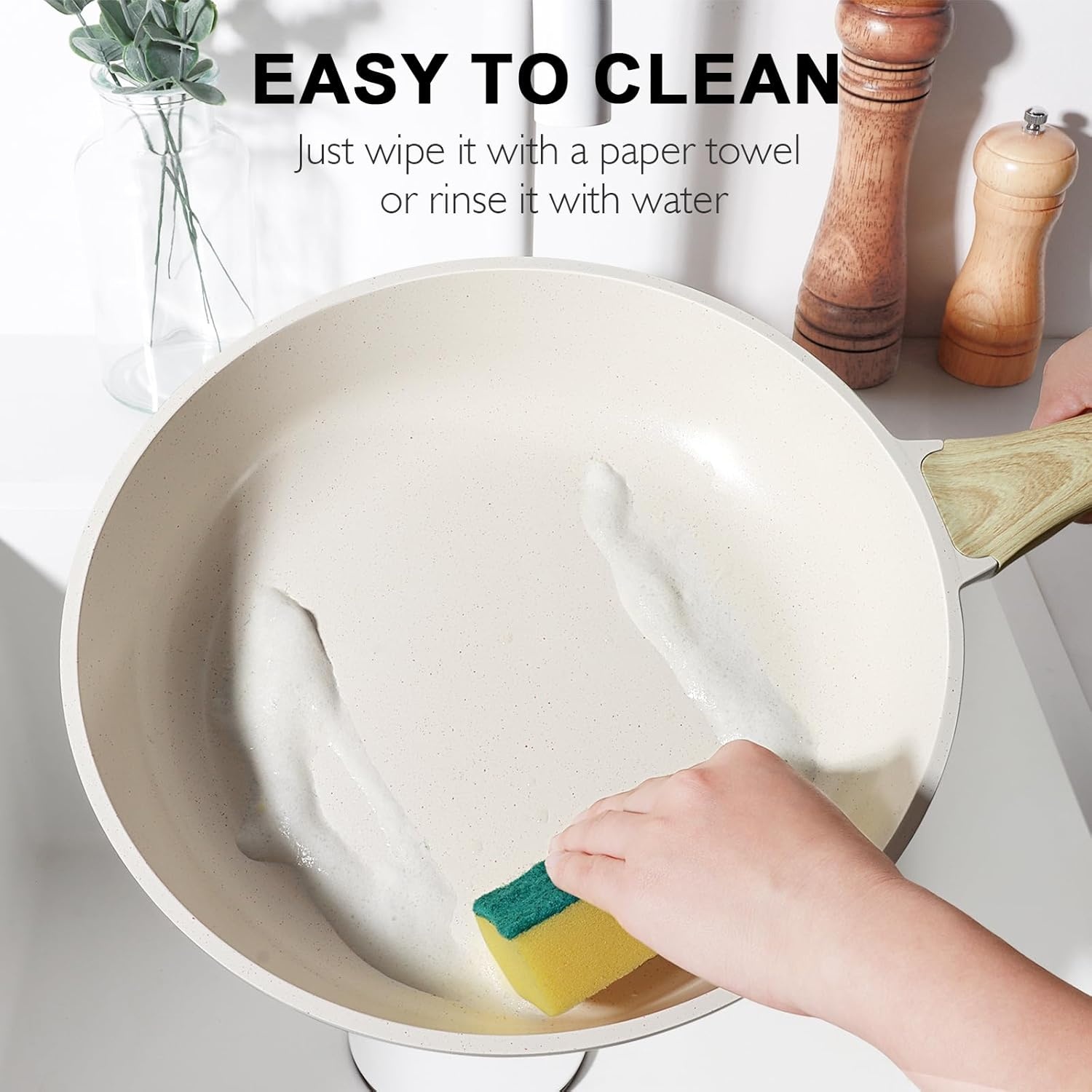 image:imageGiPP Pots and Pans Set Non Stick 10 Pcs White Granite Kitchen Cookware Sets Nonstick Induction Cookware Nontoxic Cooking Pan Set with Lids PFOS and PFOA FreeCream White